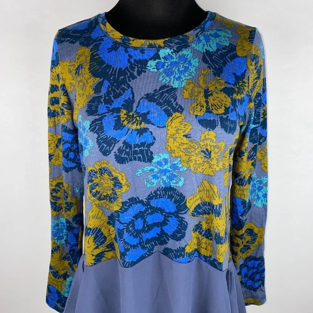 LOGO By Lori Goldstein Womens US XS Floral Cotton Modal Woven Chiffon Tunic Top - Picture 3 of 16